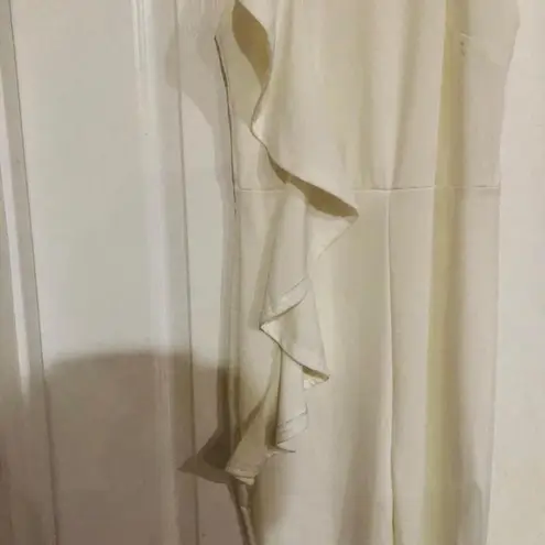 Women's One Shoulder Jumpsuit Ruffle Flutter Sleeve Crew Neck White Size Medium