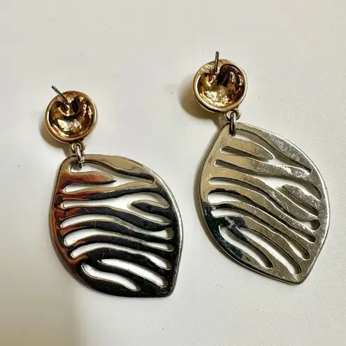 Silver and gold tone post drop earrings