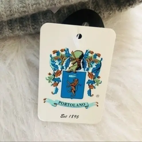 Portolano Cashmere & Faux Fur Pompom Beanie Hat, Gray, One Size, Luxurious, NWT