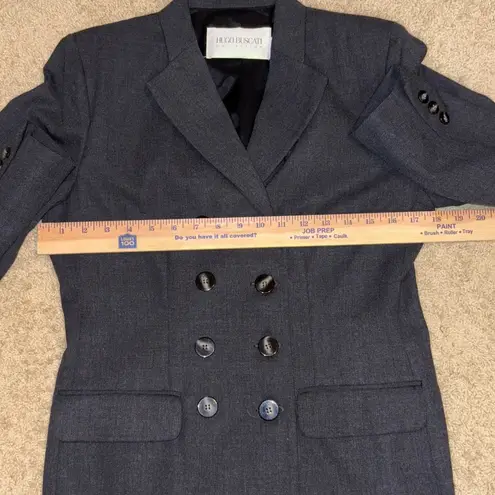 Hugo Buscati Skirt Suit Double Breasted Blazer Career Gray wool made in USA Sz 6