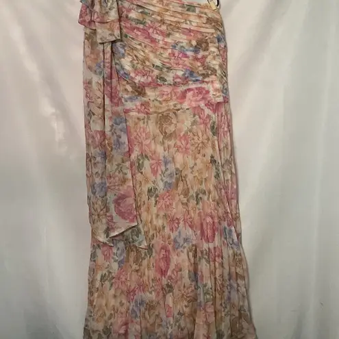 Alex Marie WO SIZE 16P ONE SHOULDER DRESS PEACHY FLORAL DESIGN LINED PLEATED EUC