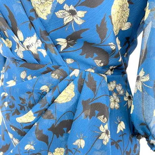 Halogen  Floral Wrap Draped Dress Blue Black White Size Medium