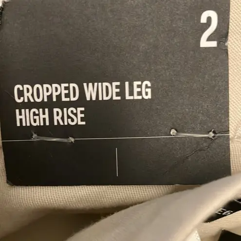 EXPRESS : Light Khaki Cropped Wide Leg High Rise Pants-98% Cotton- 2