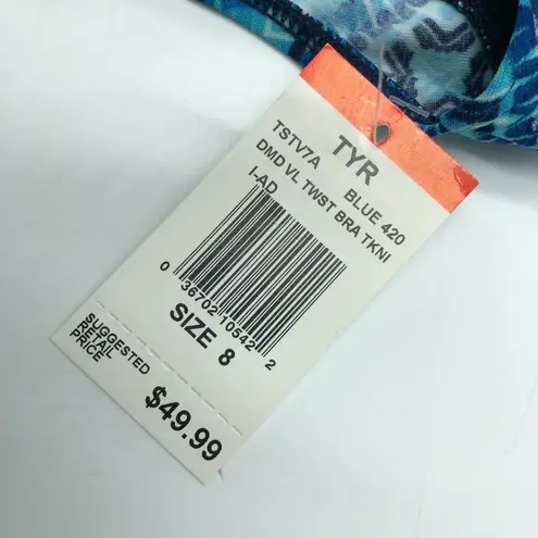 TYR Womens Twist Bra Tankini Swim Top Lined Built In Cups Blue Size 8