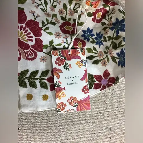 Farm Rio Sezane x Tie Back Floral cropped Shirt Sz. Lrg/Sz42 NWT Colorf…