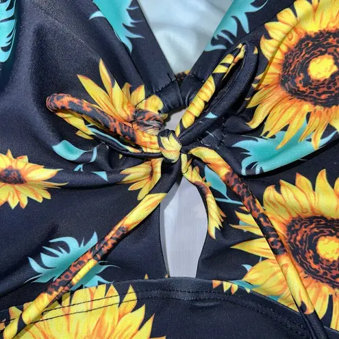 Hanna Nikole Womens Swimsuit Dress Sunflower Print Asymmetrical Hem Blue Yellow Size 18W