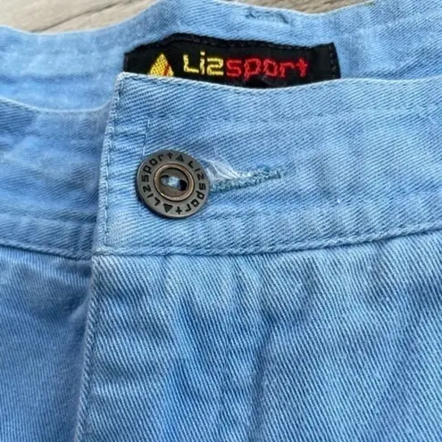 Liz Sport pleated front high waist shorts retro blue Sz 12 With Pockets EUC