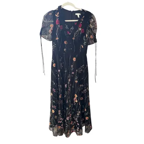 Monique Lhuillier ML Floral Embroidered Mesh Dress EUC