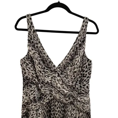 Tadashi Collection Silk Leopard Print Midi Dress Ruched V