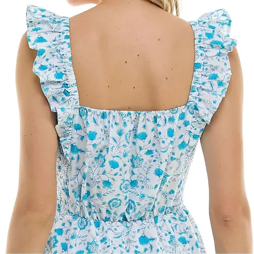 Draper James Cotton Poplin Ruffle Sleeve Sundress Blue White Paisley Size Small