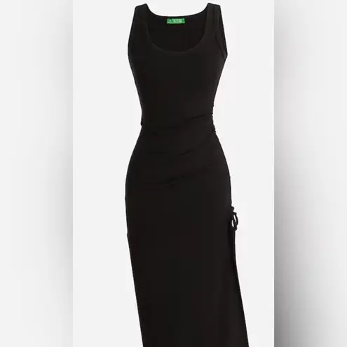 J.Crew  NWT Black Ruched Midi Dress in Vintage Rib Size Medium