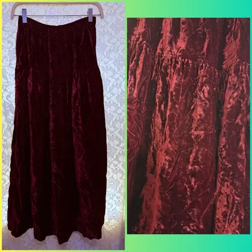 Vintage crushed velvet burgundy rust red peasant goth skirt maxi a line medium Size undefined