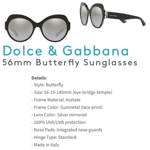 Dolce & Gabbana Authentic New  Oversized 56mm Butterfly Sunglasses