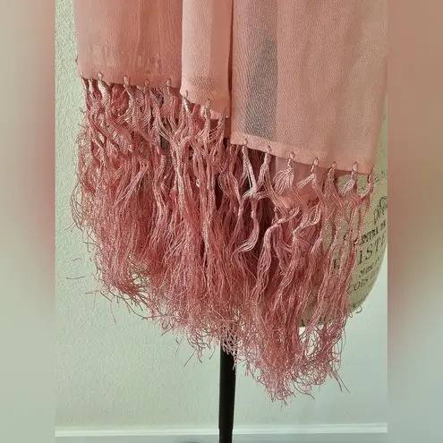 Echo Sheer Silk Pink Scarf with Fringe Long Neck Scarf With Tassels