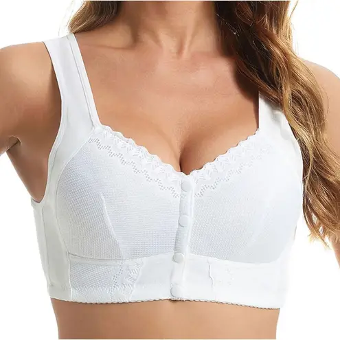 Moona Bra 3XL White Button Snap Front Closure Support Wireless Bra Back Support Size 3X