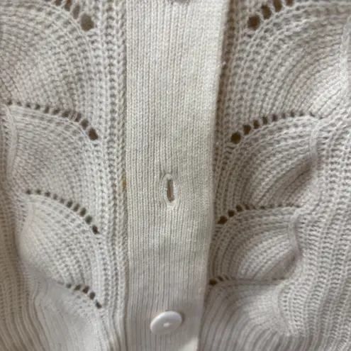 Elie Tahari Cream Cashmere Open Knit Long Cardigan Sweater Women's Size M