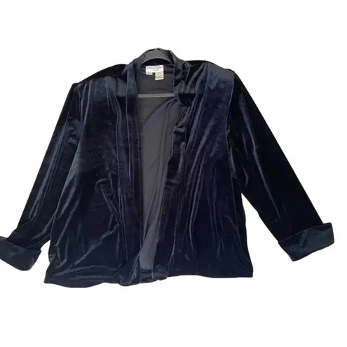 Betsy Lauren Woman Black Velvet Open Front Blazer Jacket 24W Plus Size Cardigan