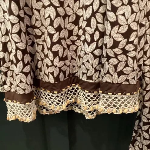 Oscar de la Renta brown & cream floral leaf beaded hem detail sleeveless dress M