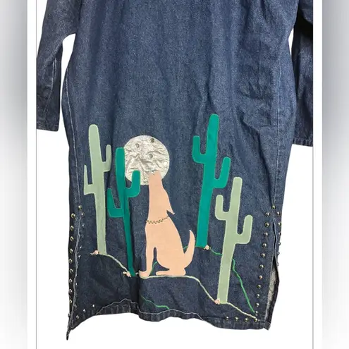 Rare vintage western Sundance denim duster coat cactus and chayote designs SZ M Blue Size M