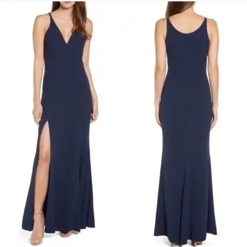 Dress the Population  Iris Navy Plunging Side Slit Gown, NWT, Medium, MSRP $198