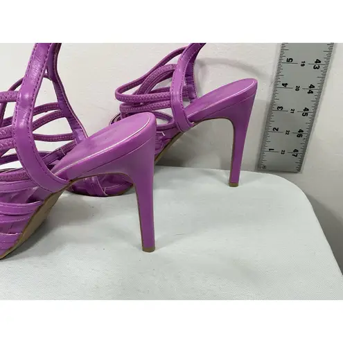 Anne Michelle Womans Strappy Slipon Sandals 8.5 Purple Open Square Toe Stiletto