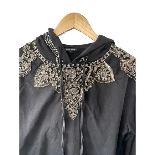 Love Sam Anthropologie Black Beaded Embellished Hoodie Sweatshirt Women's Small