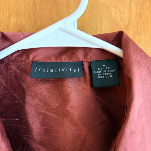 Relativity Womens Red Silk Sleeveless Button Front Collared Vest Size M