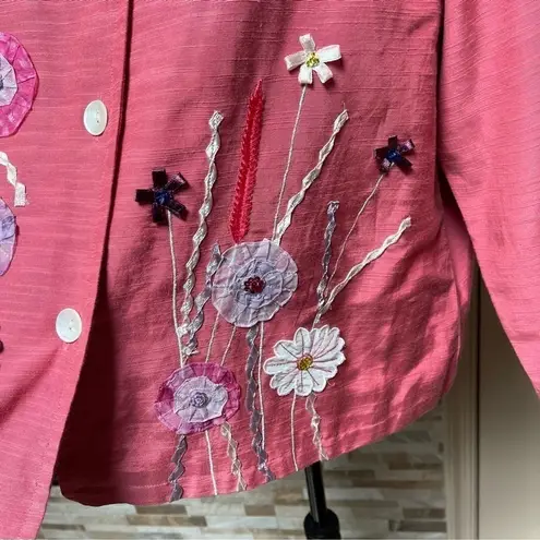 Alex Kim Vintage Blazer Jacket Floral 3D Art Sz 1X Pink