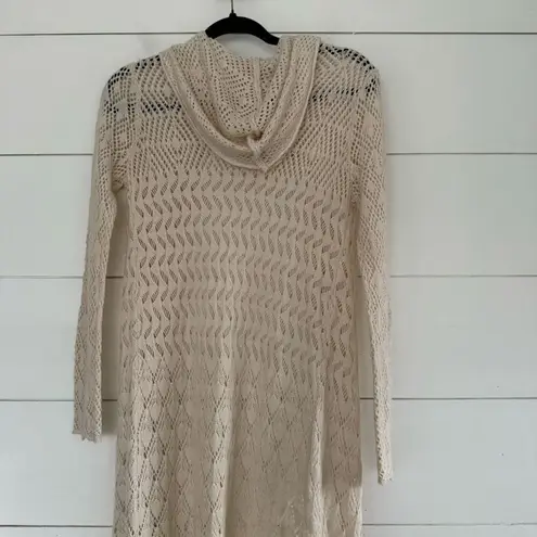 Gypsy Warrior Women’s Small Cream Crochet Hooded Long Line Cardigan