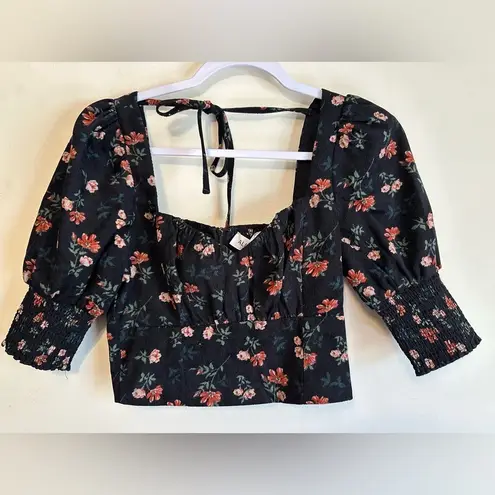 Allison New York NWT Melody Top In Floral Black Smocked Back Bodice XS