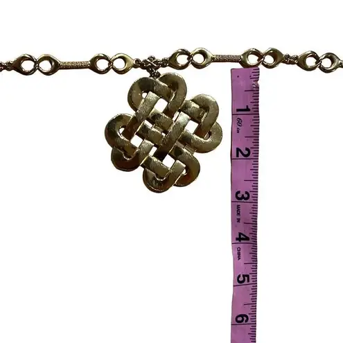 Vintage Gold Tone Woven Celtic Knot Pendent Statement Necklace Gold