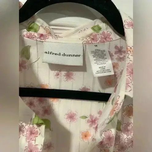 Alfred Dunner Floral Striped 3/4 Sleeve Collared Button Down Semi Sheer Size 14