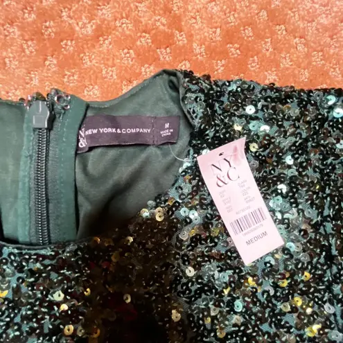 New York And Company Dark Green Sequin Long Sleeve Jumpsuit Christmas Holiday M