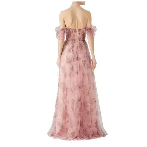 MARCHESA NOTTE Bridesmaid Blush Pink Floral Tulle Long Maxi Gown Dress 14 ($325)