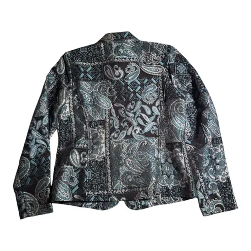 Vtg Y2K Christopher & Banks Blue Black Paisley Tapestry High Neck Zip Jacket S