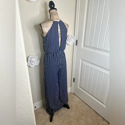 Peach Love California NTM: Navy & White Striped Halter Romper with Slits Sz S