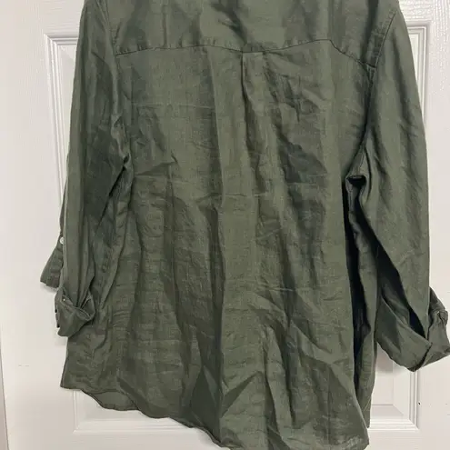 L.L.Bean  100% Linen Button-Up Shirt Olive Dark Green Size XL