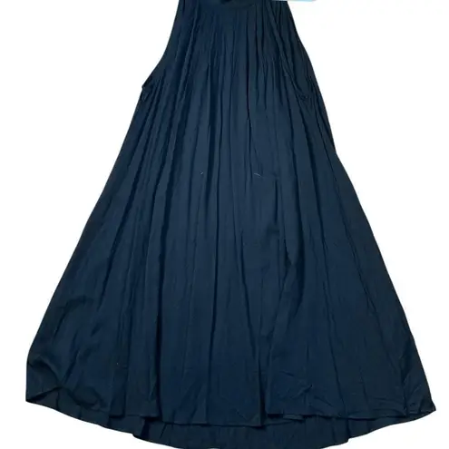 Black pleated Midi Sundress with Halter Neckline for Cocktail Size L