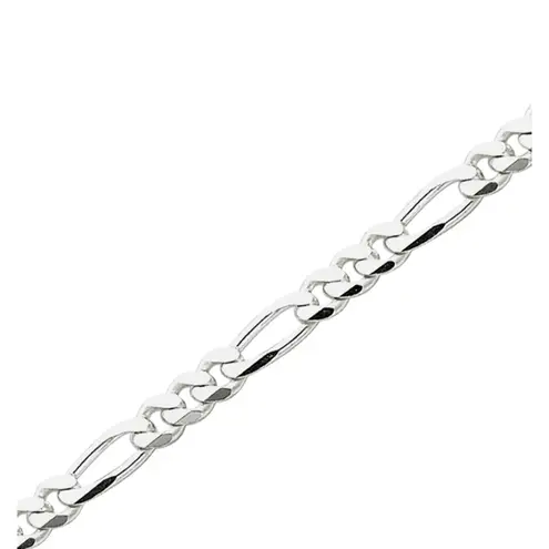 Boutique NEW Unisex Rhodium Plated 925 Sterling Silver Figaro Chain Bracelet, 8”
