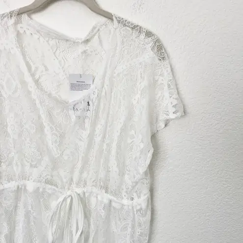 [Costyleen] White Fringe Hem Scoop Neck Sheer Beach Swim Coverup NWT Sz Medium M