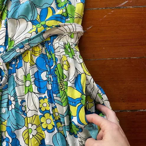 Aura Naturally Joyful Blue Multi Floral Print Mini Dress w/ Pockets - Sz Small