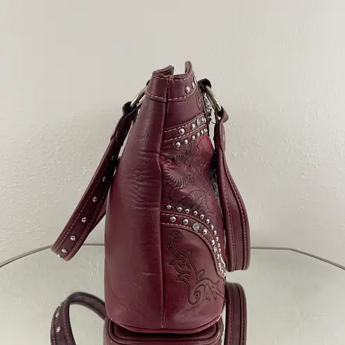 American Bling Y2K Red Burgundy Faux Tooled Leather Western Studded Shoulder Bag