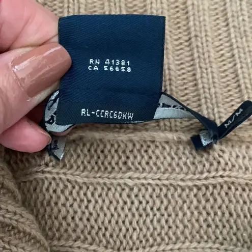 Vintage Ralph Lauren Sport Tan Cable Knit Wool Cashmere Blend Cardigan Sweater Size M