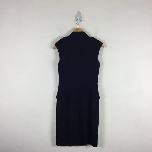 Calvin Klein  Navy Blue Gold Button Sleeveless Crepe Sheath Dress Size 2