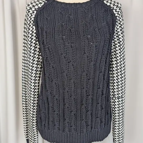 Miss Wu Mixed Knit Sweater Black & Ivory Houndstooth Cable Knit Size XL - Image 9