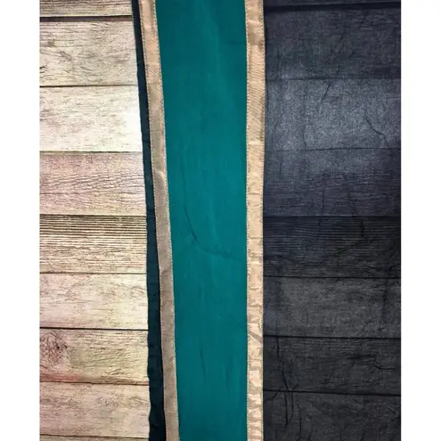 None Ethnic Shawl 36" X 90" Black Gold & Green Sheer Pakistani Indian Duppata Saree