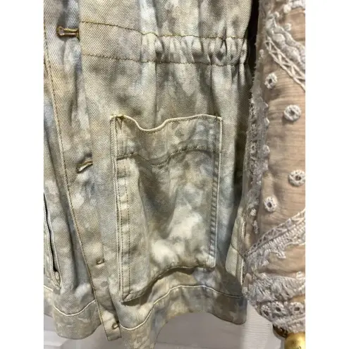 Free People  Parka/Anorak Tie Dye‎ Hooded Cowl Neck Embroidered XS Jacket