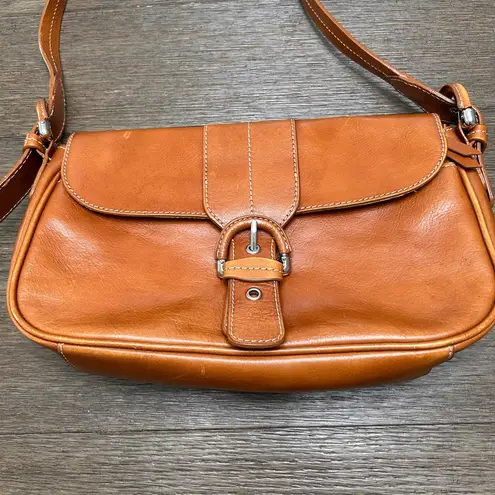 Etienne Aigner Genuine Leather Shoulder Bag Triple Compartments Buckle snap flat