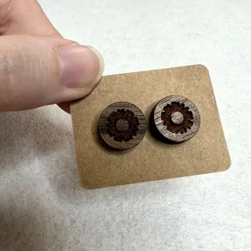 3 Pack Wooden Engraved Stud Earrings Brown