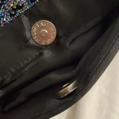 Beaded Black Satin Evening Bag Crossbody Party Purse